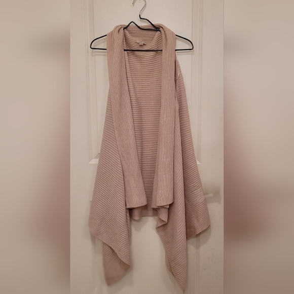 LOFT One Size Dusty Rose Pink Sweater Long Open Front Cardigan Sweater Vest - Picture 2 of 11